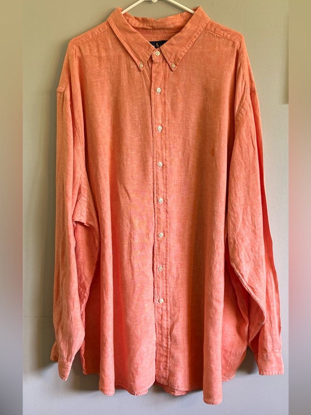 Ralph Lauren 100%Linen Orange Button Down Shirt Size 4XLT